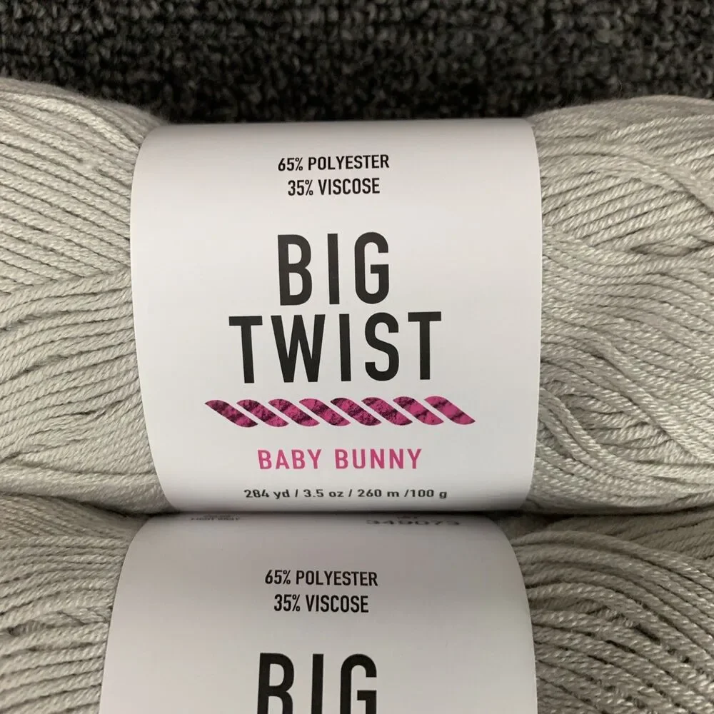 Lot Of 2 Big Twist Baby Bunny Yarn Light Gray 3.5 oz 284 yds Each New Super Fine
